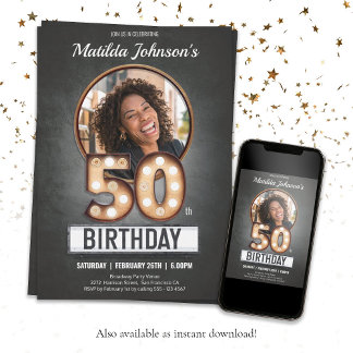 50. Geburtstag Vintag Marquee Fun Custom Foto Einladung