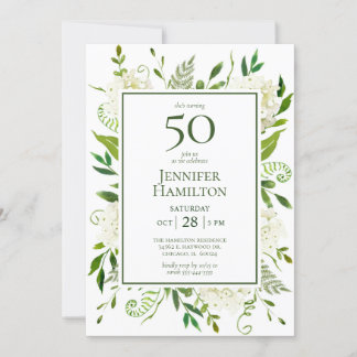 50. Geburtstag Weißer Hydrangeas Einladung