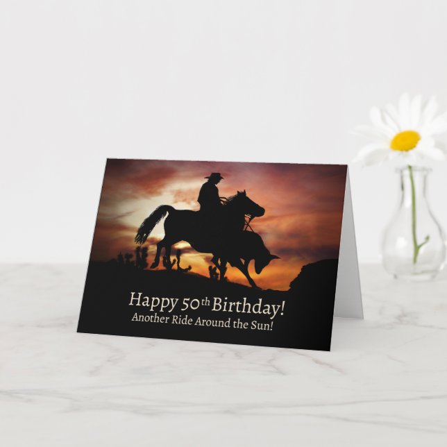 50. Geburtstag Western mit Cowboy und Pferdekarte Karte (Kleine Pflanze)