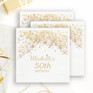 50. Geburtstag White Gold Glitzer String Lights Serviette
