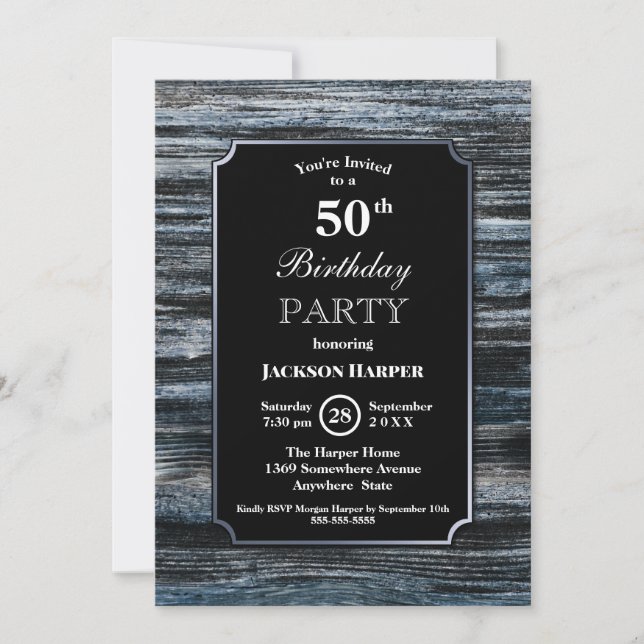 50. Geburtstag Wood Party Einladung (Vorderseite)