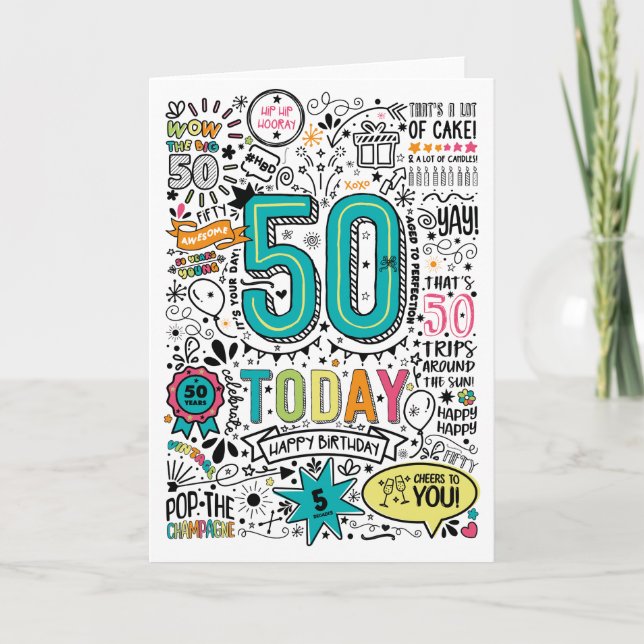50. Geburtstag wünscht druckbare Karte (Vorderseite)