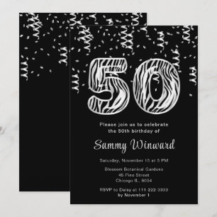 50. Geburtstag Zebra Print Balloons mit Confetti Einladung