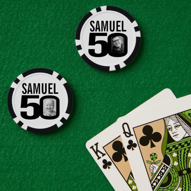 50. Geburtstag zwei benutzerdefinierte Fotos schwa Pokerchips (Pokertisch (doppelt))