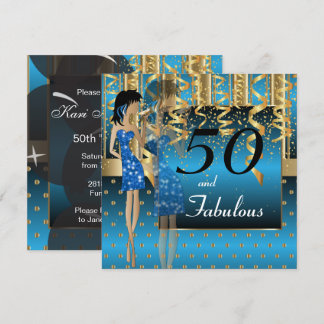 50. Geburtstags-Bash-Girl-Party | Blau & Gold Einladung