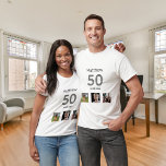 50. Geburtstags benutzerdefiniertes Foto Monogramm T-Shirt<br><div class="desc">Für einen 50. Geburtstag als Geschenk oder für das Party. Eine Collage von 3 Fotos von Freunden,  Familie,  Interesse oder Haustieren. Personalisieren und fügen Sie seinen Namen,  Alter 50 und ein Datum. Geburtsdatum oder Geburtsdatum der Geburtstagsparty. Grauer und schwarzer Text.</div>