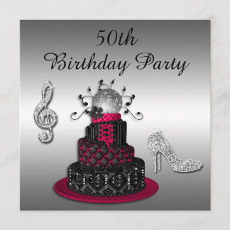 50. Geburtstags-Disco-Diva-Kuchen-und Schein-Heels Einladung