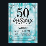 50. Geburtstags-Einladungs-aquamariner Glitzer Einladung<br><div class="desc">50. Geburtstags-Einladung mit aquamarinen Schnur-Lichtern mit aquamarinem Glitzer-Hintergrund. Aquamariner Geburtstag. Erwachsener Geburtstag. Männer oder Frauen Bday laden ein. 13. 15. 16. 18. 20. 21. 30. 40. 50. 60. 70. 80. 90. 100., irgendein Alter. Für weitere Kundenbezogenheit klicken Sie bitte "besonders anfertigen es" Knopf und benutzen unser Entwurfswerkzeug, um diese Schablone...</div>