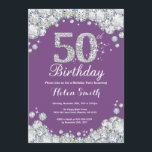 50. Geburtstags-Einladungs-lila und silberner Einladung<br><div class="desc">50. Geburtstags-Einladung. Lila und silberner diamante de imitación-Diamant. Eleganter Geburtstags-heftiger Schlag laden ein. Erwachsener Geburtstag. Frauen-Geburtstag. Mann-Geburtstag. Für weitere Kundenbezogenheit klicken Sie bitte "besonders anfertigen es" Knopf und benutzen unser Entwurfswerkzeug,  um diese Schablone zu ändern.</div>