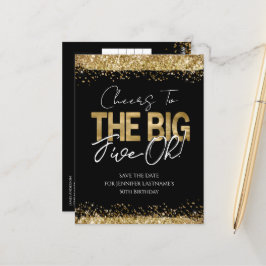 50. Geburtstags Gold Black Save the Date Postcard Postkarte