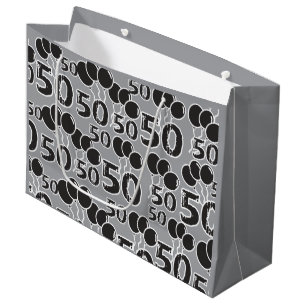 50. Geburtstags-graue schwarze Geschenk-Tasche Große Geschenktüte