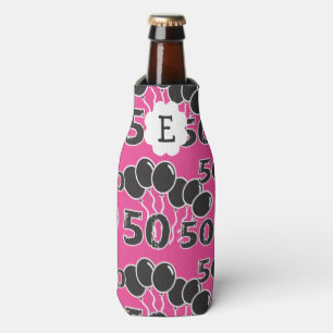 50. Geburtstags-ROSA SCHWARZES mit Monogramm Flaschenkühler
