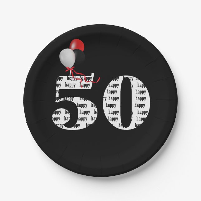 50. Geburtstagsballons Pappteller (Vorderseite)