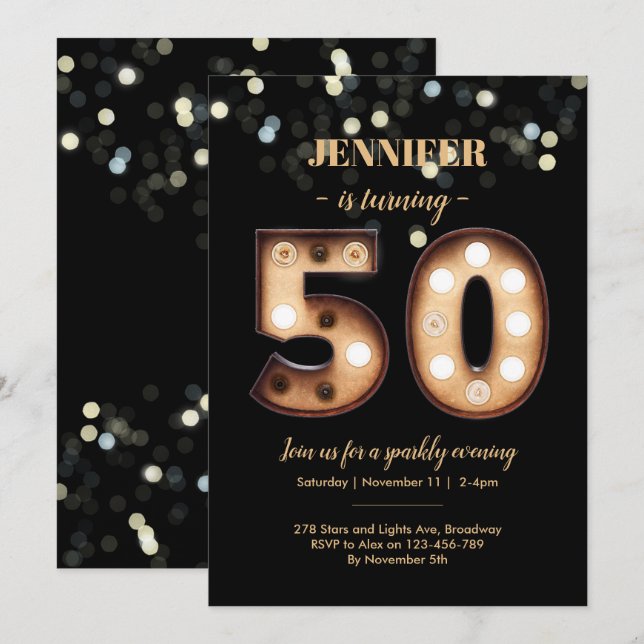 50. Geburtstagseinladung Bright Lights Einladung (Vorne/Hinten)