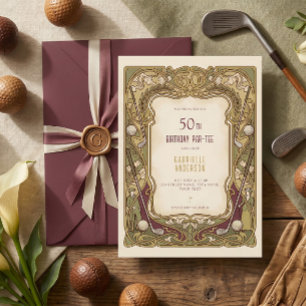 50. Geburtstagsfeier Art Nouveau Elegant Burgund Einladung