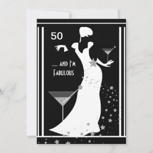 50. Geburtstagsfeier Diva Art Deco Schwarz Weiß Einladung