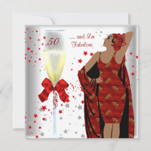50. Geburtstagsfeier Fabulous Retro Diva Rot Weiß Einladung