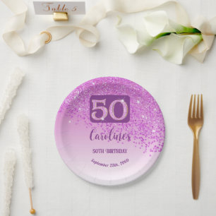 50. Geburtstagsfeier Funkeln Rosa Glitter Pappteller
