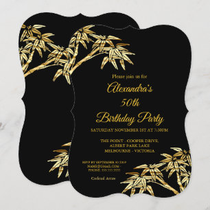 50. Geburtstagsfeier Gold Golden Bamboo Schwarz Einladung