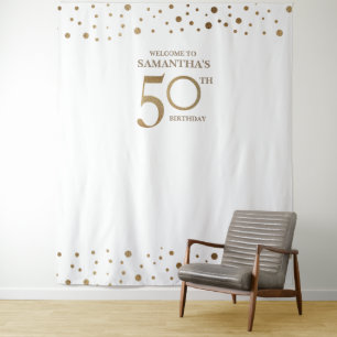 50. Geburtstagsfeier Gold Weiße Konfetti Kulisse Wandteppich
