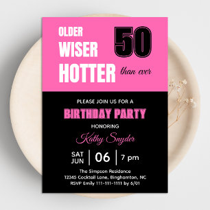 50. Geburtstagsfeier Hot Pink Älter Weiser Heißer Einladung