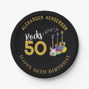 50. Geburtstagsfeier Name Musik Gitarren Rocks 50 Pappteller