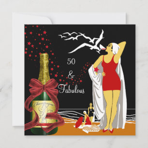 50. Geburtstagsfeier Retro Diva Art Deco Rot Schwa Einladung