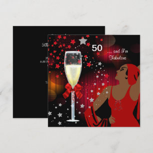 50. Geburtstagsfeier Retro-Diva Fabulous Rot Weiß Einladung