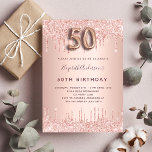 50. Geburtstagsfeier Rose Goldblüte Tropfen Einladung<br><div class="desc">Eine moderne, stilvolle und glamouröse Einladung zu einer 50. Geburtstagsfeier. Ein Imitat Rose goldener Hintergrund mit Tropfen, Farbe Tropfen aussehen. Der Name ist mit einer modernen dunklen Rose goldfarbenen Handschrift geschrieben, die als Stilschrift dient. Personalisieren Sie Ihre Party-Daten und fügen Sie sie hinzu. Nummer 50 wird mit einem Schriftart im...</div>
