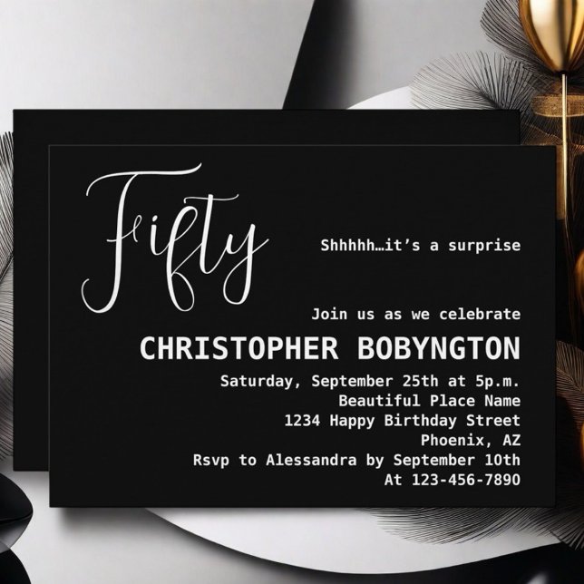 50. Geburtstagsfeier Schwarz-weiß modern Einladung (Von Creator hochgeladen)