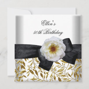 50. Geburtstagsfeier Weißgold-Blume Schwarze Schle Einladung