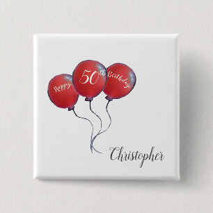 50. Geburtstagsgeschenk aus Rotem Ballon Button