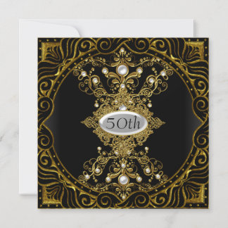 50. Geburtstagsgoldschwarze Party Einladung