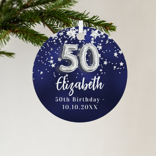 50. Geburtstagsnacht blaue Silberstars Ornament Aus Metall