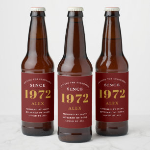 50. Geburtstagsname 1972 Red Gold Elegant Chic Bierflaschenetikett