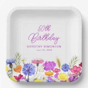 50. Geburtstagspartei Lila Wildblume Custom Pappteller