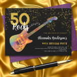 50. Geburtstagsparty 50 Rocks Gold Glitzer Einladung<br><div class="desc">50 Rocks Rock and Roll Gold Glitzer 50. Geburtstagsfeier Einladungen mit einer coolen E-Gitarre mit funky farbenfrohen Mustern und orange Flammenpickgitarre Gitarre und musikalische Noten Illustration mit personalisierter Schwarz-Gold modernen Kalligraphie Typografie. Dieses leicht zu bedienende Template schafft die perfekte personalisierte Einladung, fünfzig Rock'n'Roll zu feiern und ist ideal für Gitarristen,...</div>