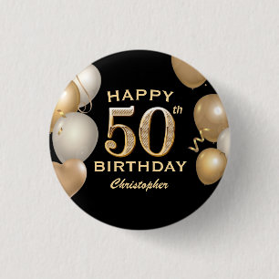 50. Geburtstagsparty Black and Gold Ballons Button