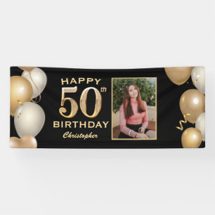 50. Geburtstagsparty Black and Gold Balloons Foto Banner