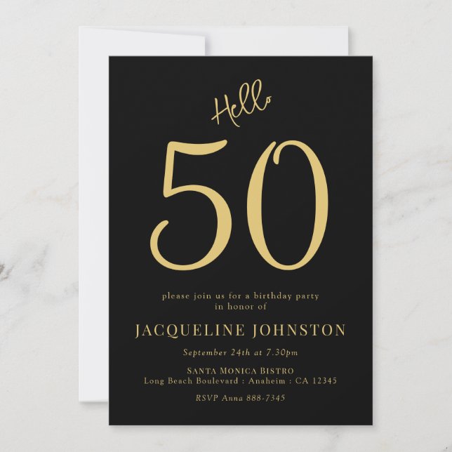 50. Geburtstagsparty Black and Gold Einladung (Vorderseite)