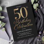 50. Geburtstagsparty Black & Gold Einladung<br><div class="desc">50. Geburtstagsfeier in Schwarz und Gold</div>