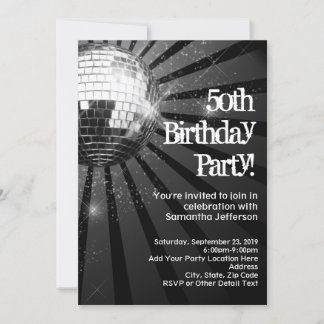 50. Geburtstagsparty Black Sparkle Disco Ball Einladung