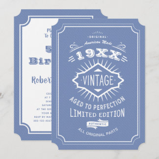 50. Geburtstagsparty Blue and White Limited Editio Einladung