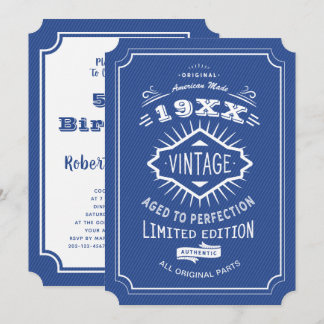 50. Geburtstagsparty Blue and White Limited Editio Einladung