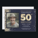 50. Geburtstagsparty Blue Gold Glitzer Einladung<br><div class="desc">Elegante Imitate goldener Rand mit schimmernden Konfetti-Highlights an der oberen Grenze. Alle Texte sind individuell einstellbar und lassen sich für Ihr eigenes Party leicht ändern. Großartiges elegantes 50. Geburtstagsgeschmacksdesign. Imitate Glitzer</div>