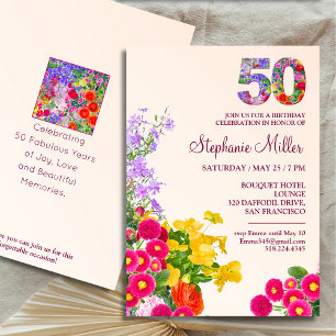 50. Geburtstagsparty Blumengeschmack modern 50 Jah Einladung