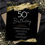 50. Geburtstagsparty Budget Gold Schwarze Einladun<br><div class="desc">Elegante Imitate goldene Folie lackieren Spritzer. Alle Texte sind individuell einstellbar und lassen sich für Ihr eigenes Party leicht ändern. Großartiges elegantes 50. Geburtstagsgeschmacksdesign.</div>
