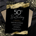 50. Geburtstagsparty Budget Gold Schwarze Einladun Einladung<br><div class="desc">Elegante Imitate goldene Folie lackieren Spritzer. Alle Texte sind individuell einstellbar und lassen sich für Ihr eigenes Party leicht ändern. Großartiges elegantes 50. Geburtstagsgeschmacksdesign.</div>