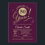 50. Geburtstagsparty - Burgund Gold Einladung<br><div class="desc">50. Geburtstagsparty Einladung in dunkelburgundischen Maroon mit Imitaten Glitzer Gold Muster. Enthält einen trendigen Typografy Script-Schriftart. Einfaches modernes Design,  ideal für ein elegantes Party. Bis 50 Jahre! Kann in jedem Alter personalisiert werden! Bitte schreiben Sie mir,  wenn Sie weitere Anpassungen benötigen.</div>