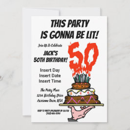 50. Geburtstagsparty Cake on Fire MIlestone Foto Einladung